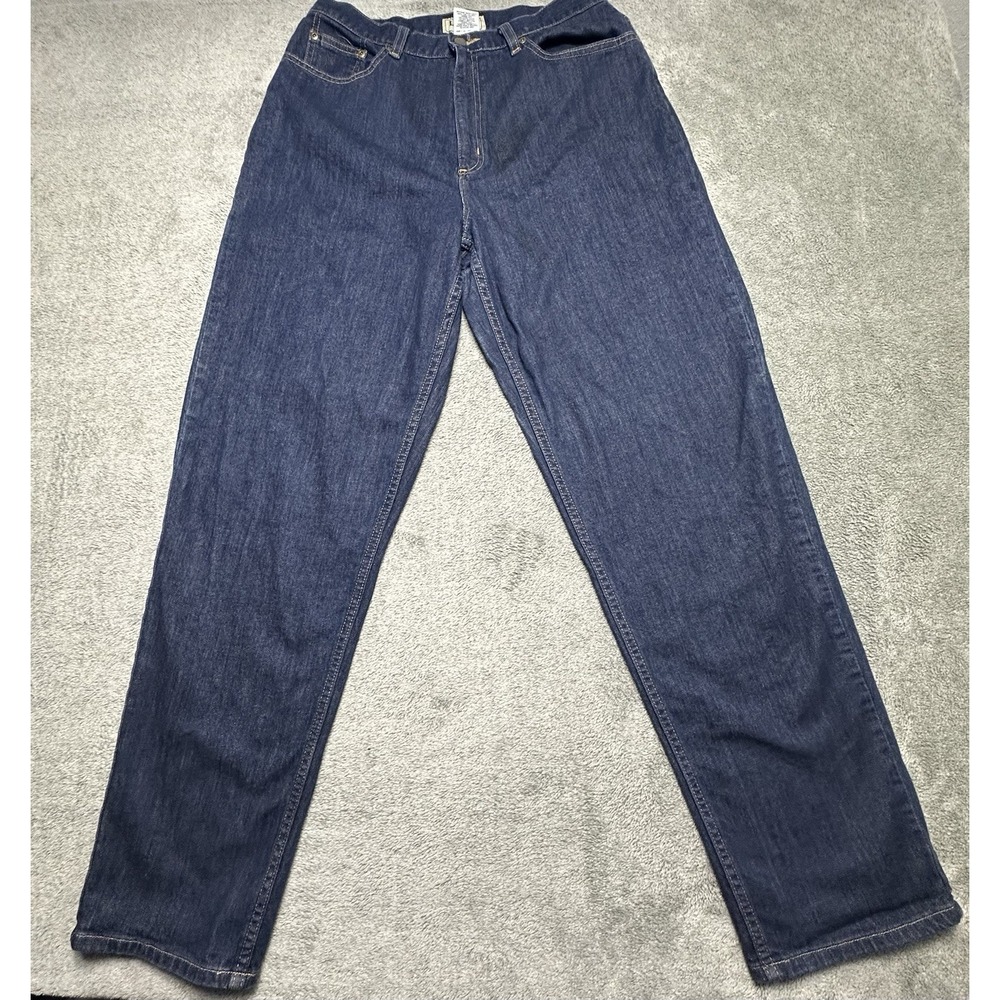 LL Bean Jeans Womens 14 Tall Blue Dark Wash High Rise Relaxed Straight Denim